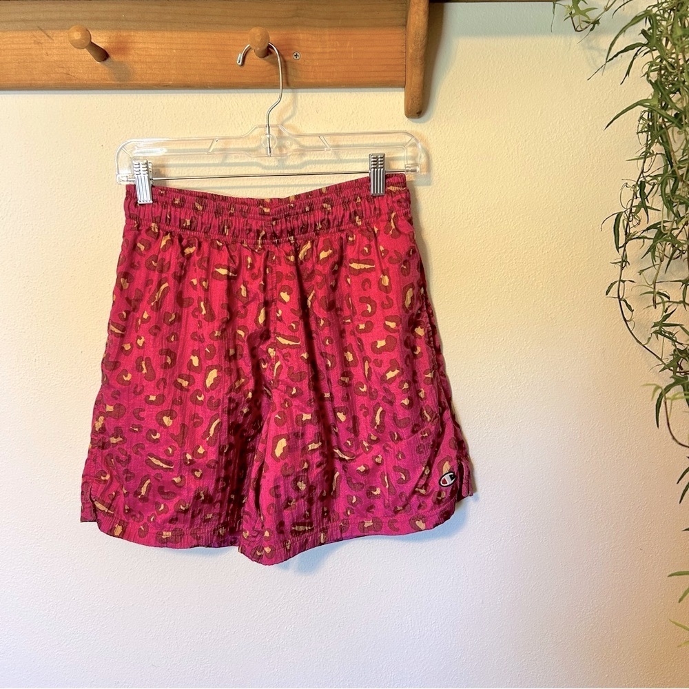 Champion Pink Leopard Print Swim Trunks with Mesh Lining Size Medium